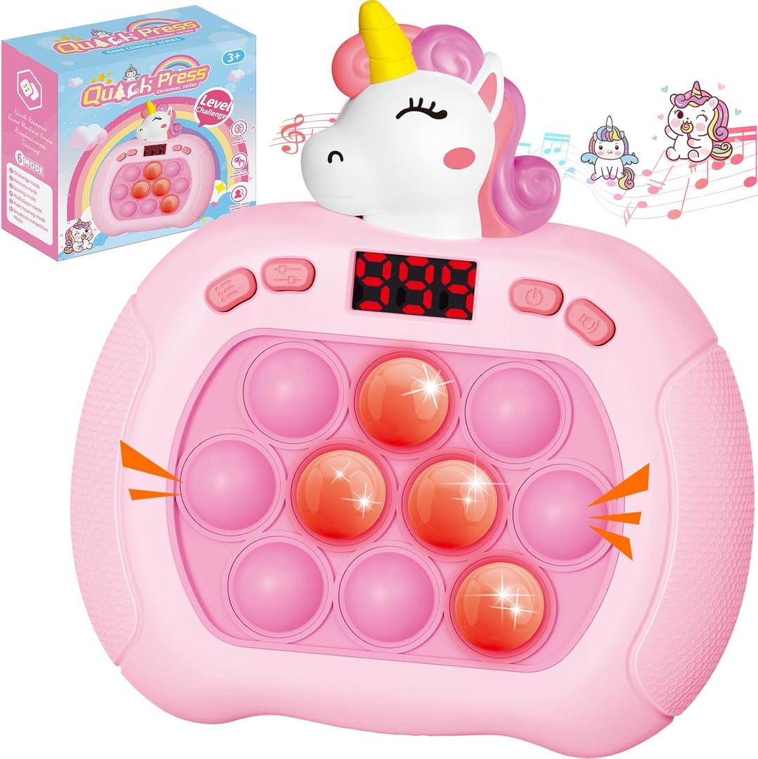 Pop Game - Light Up Fidget Toy for Kids & Adults, Quick Push Fast Push Sensory Toys for Kids 5-7 & 8-12, Handheld Relaxing Stress Relief Game for Autism, ADHD - Fun Fidget Toys for Adults & Children (Pink Unicorn)
