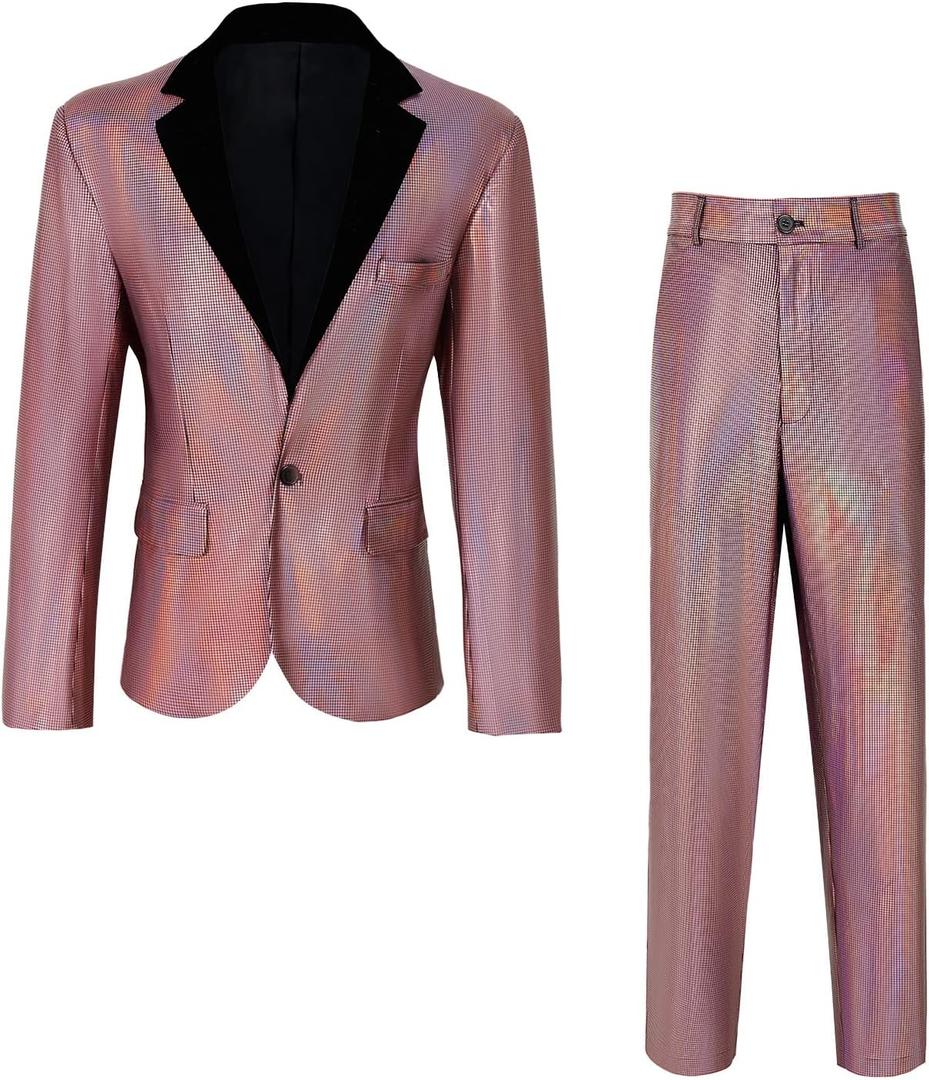 Men's 70s Disco Outfit Rainbow Suit Sequin Jacket and Pants Halloween Party Costume (Medium, Z2981pk)