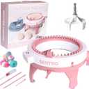 qooarker SENTRO Knitting Machine, 48 Needles Smart Weaving Loom Round Spinning Crochet Knitting Machines with Row Counter and Crank Handle Power Adapter with Hex Steel Bit for Automated Weaving