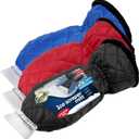 SCRUBIT [3 Pack Ice Scraper with Glove - Car Windshield Scraper for Ice and Snow w/Fleece Mitt - Scrape and Remove Snow While Staying Warm - Waterproof Car Scraper Snow Brush (Black, Blue, Red)