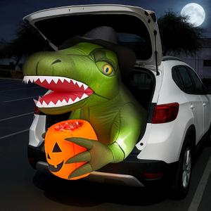 Minetom 3.44 FT Trunk or Treat Car Decorations Kit, Quick-Inflating Halloween Inflatable Outdoor Decorations, Blow-Up Animated Dinosaur Trunk Decor with 4 LEDs for Car, Halloween Outdoor Yard Decor
