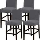 Turquoize Stretch Bar Stool Cover Counter Stool Pub Chair Slipcover for Dining Room Cafe Barstool Slipcover Removable Furniture Chair Seat Cover Jacquard Fabric with Elastic Bottom Set of 4, Gray (Grey)