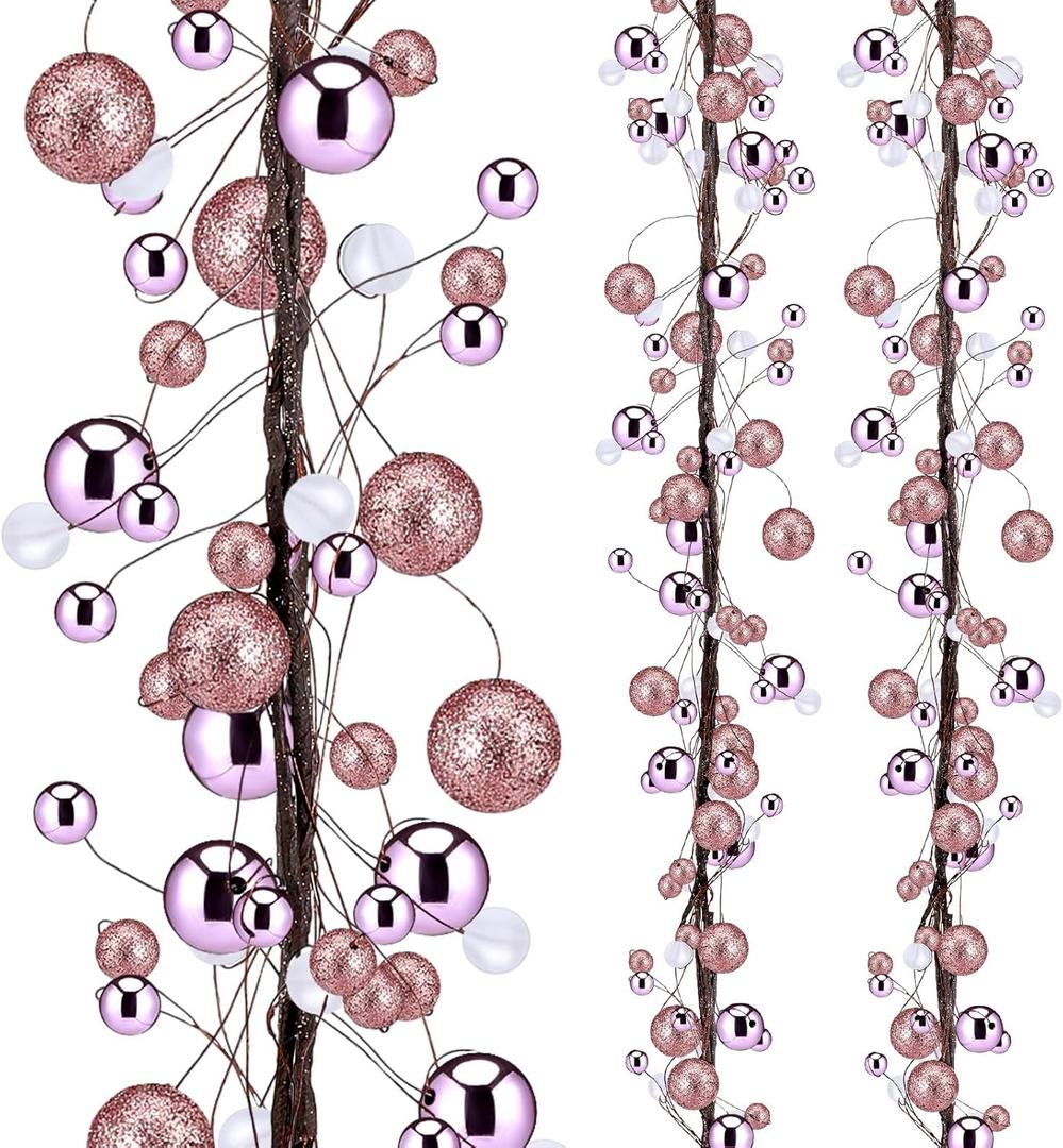WILLBOND 9 ft Rose Gold Christmas Ball Garland Ball Ornaments Hanging Baubles Ornament for Xmas Christmas Tree Fireplace Wreath Indoor Outdoor Home Office Decoration