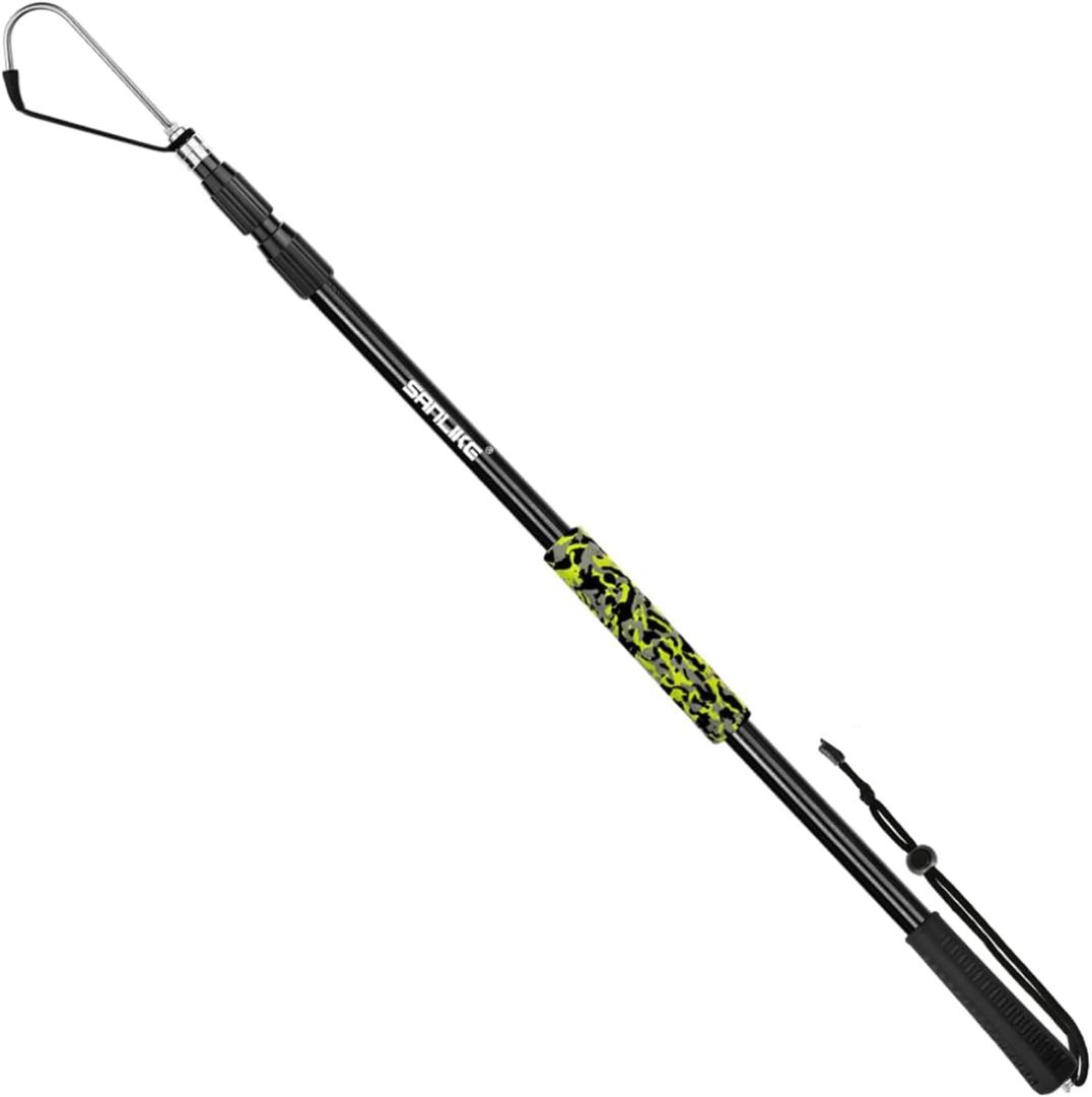 SANLIKE Telescopic Fishing Gaff Aluminum/Fiberglass Pole with Nonslip Rubber Handle Stainless Steel Hook with M8 Screw