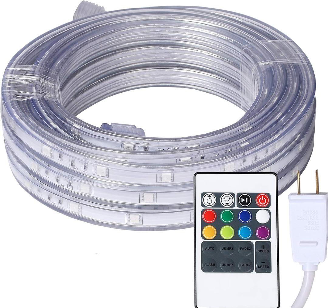 16.4 Feet Flat Flexible LED Rope Lights, Color Changing RGB Strip Light with Remote Control, 8 Colors Multiple Modes, Plug in Novelty Lighting, Connectable and Waterproof for Home Kitchen Outdoor Use