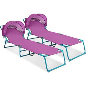 Northroad 2 Pack Beach Lounge Chair with Canopy Shade, Adjustable 4 Position Foldable Tanning Chair, Outdoor Heavy Duty Chaise Lounge Chair, for Poolside Patio Sunbathing Lawn, UPF 50+, Purple, 22 x 14 x 10.26 inches