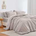 Love's cabin Seersucker Burlwood King Size Comforter Set 7 Pieces, King Bed in a Bag, All Season Bedding Set with Comforter, Flat Sheet, Fitted Sheet, Pillowcase and Pillow Sham (King (102"X90"))