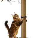 34inches Tall Cat Scratching Post with Plush Base Cat Scratcher for Indoor Cat with Natural Sisal Rope, Black Round Platform,Have 4 Replacement Pendant