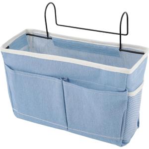 Surblue Bedside Caddy Bedside Storage Bag Hanging Organizer for Bunk, Hospital Beds, Dorm Rooms Bed Rails Camp 4 Pockets and 2 Hooks (Skyblue)