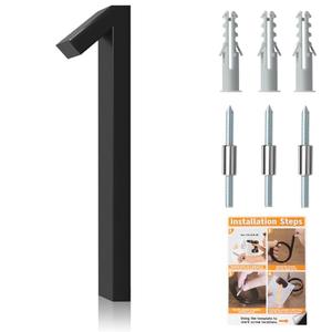Briout 5" Floating House Numbers for Outside, Metal Modern Address Numbers for House, Zinc Alloy Anti-Rust Mailbox Numbers with Nail Kit for High-Visibility Home& Garden Door Decor, High Gloss Black (1)
