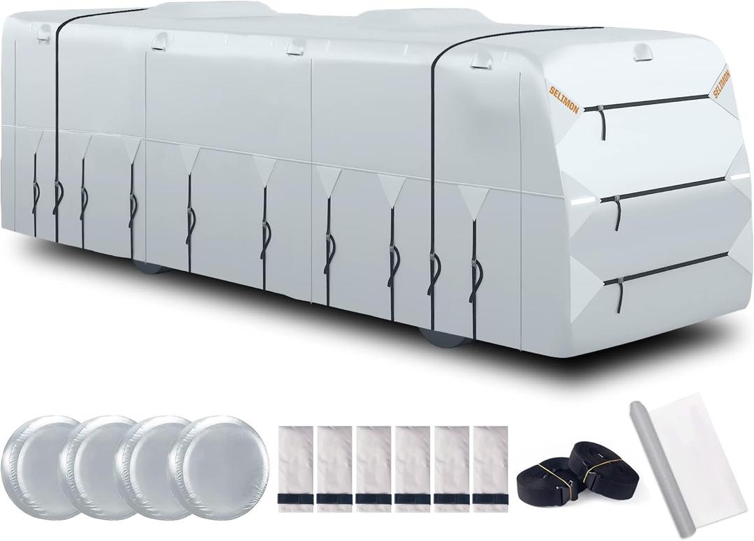 300D Top Class A RV Cover with Waterproof PU Coating Rip-Resistent & Anti-UV Winter Camper Cover Fits 37' to 40' Motorhome