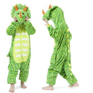 Kids Dinosaur Onesie Costume for Boys and Girls Green Triceratops Costume for Halloween Dress-up Party Cosplay (7-8Y)