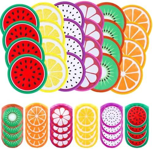 CroBlissful 24 Pcs Foldable Flying Disc Fans 9.84'' Fruit Folding Hand Fan Round Collapsible Handheld Fan Decorative Pocket Fans with Bag for Boys Girls Gift Beach Lawn Park Camping Game Party Favor