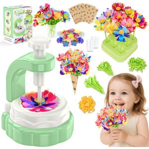 Art Flower Bouquet Craft Kit, DIY Arts & Crafts Flower Toy for Kids, Build Your Own Bouquet, Creative Educational Gift for Toddlers Kids, Christmas Birthday Gift for 4 5 6 7 8+ Year Old Girls and Boys (Green)