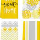 Artoid Mode Yellow Stripes Home Sweet Home Boho Summer Kitchen Towels Dish Towels, 18x26 Inch Seasonal Decoration Hand Towels Set of 4