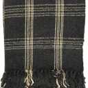 Plaid Black & Tan Fringed Woven Cotton Blend Throw (One Size)