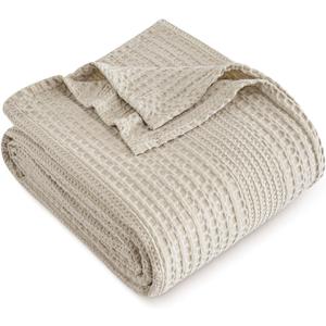 PHF Lightweight Waffle Weave Blanket Twin Size, Breathable & Ultra Soft, 66"x 90" Soft & Cozy Thin Blanket, Perfect for Summer & Hot Sleepers, Bed, Home Decor - Natural