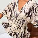 Women's Short Sleeve Blouse, Casual Top for Daily, Work & Vacation Outfits (Beige)