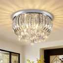 Modern Crystal Chandelier 15.7 Inch,5-Lights Chrome Crystal Flush Mount LED K9 Chandeliers Light Fixture for Bedroom Dining Living Room Hallway E12
