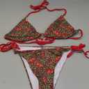 Verdusa Women's 2 Piece Cherry Leopard Print Bikini Set Halter Triangle Cheeky String Bathing Suit, Medium, Brown/Red