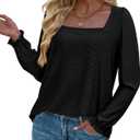 Okiwam Womens Long Sleeve Shirts Fall 2026 Square Neck Dressy Casual Blouses Eyelet Tunic Tops Fashion Outfits Clothes (Black, M)