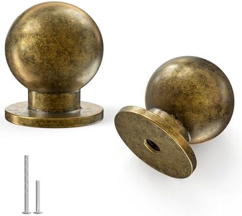 homdiy 10 Pack Cabinet Knobs 15/16 Inch Round Antique Brass Finish Aluminum Mushroom Knobs for Kitchen Bathroom Dresser Drawer, Single Hole