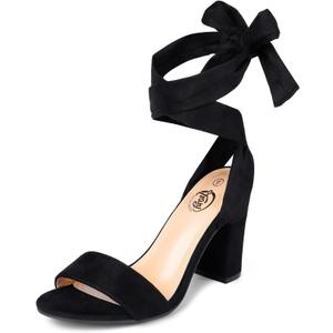 Trary Pink Purple Nude Red Black Heels for Women, Lace Up Chunky Heels for Women, Strappy Heels for Women Sandals, High Platform Stripper Heels, Comfortable Wide Width Tie Up Heels 3 Inch Open Toe ( Size 9.5)