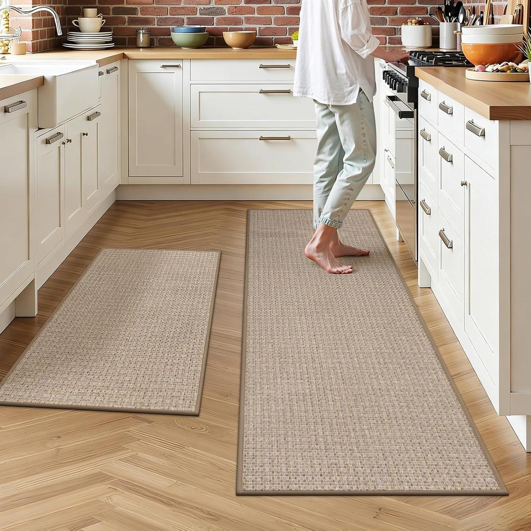 2 x Ileading Kitchen Rugs Set of 2, Anti Fatigue Cushioned Floor Mats for Kitchen, Non Slip Rubber Backing Polypropylene Woven Runner Rug, Heavy Duty & Slip Resistant Standing Mat