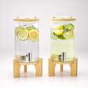 1 Gallon Glass Drink Dispenser For Parties, Beverage Dispenser With Bamboo Wood Stand And Stainless Steel Spigot, Countertop Water Dispenser, Lemonade Dispenser For Wedding, Picnic (2PACK)