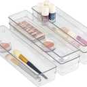 Clear Drawer Organizer Bins Set, Transparent Rectangle Trays, Dresser Bathroom Makeup Vanity Organization and Storage Bins Office Desk Drawer Dividers Organizers (5pc - 1232")