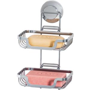 TAILI Double Layer Soap Dish Holder, Bar Soap Tray Suction Cup for Shower Wall, Draining for Bathroom, Rustproof Stainless Steel Sponge Holder for Tub, Kitchen, Drill-Free, Silver