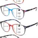 4 Pack Progressive Multifocus Reading Glasses Blue Light Blocking Spring Hinges Stylish Ladies Pattern Readers