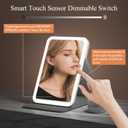 Rechargeable Travel Lighted Makeup Vanity Mirror with PU Leather Cover, Portable Travel Makeup Mirror with Lights, 3 Color Lighting,Touch Sensor Dimmable, Light Up Tabletop Cosmetic Mirror Folding (Rainbow)