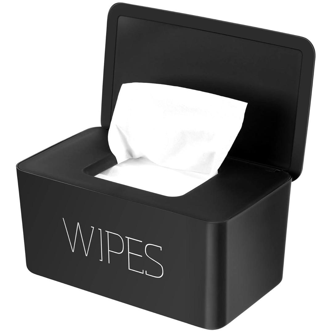 NOVWANG Wipes Dispenser, Large Capacity Baby Wipe Holder(8.3L  4.9W  3.9H Inches) Refillable Wipes Container with Sealing Design Baby Wet Wipes Dispenser for Bathroom Home Office Car (Black)