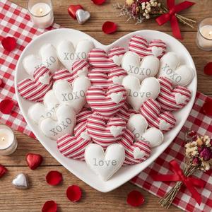 Set of 18 Valentine's Stuffed Fabric Hearts 4 Inch Linen Cloth Fabric Hearts, Valentine Love Heart Bowl Vase Filler Tiered Tray Decorations for Farmhouse Valentines Wedding, 3 Style