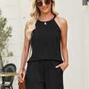 Rapbin 2 Piece Short Sets for Women Casual Vacation Summer Outfits Sleeveless Halter Tops Loose Fit, L