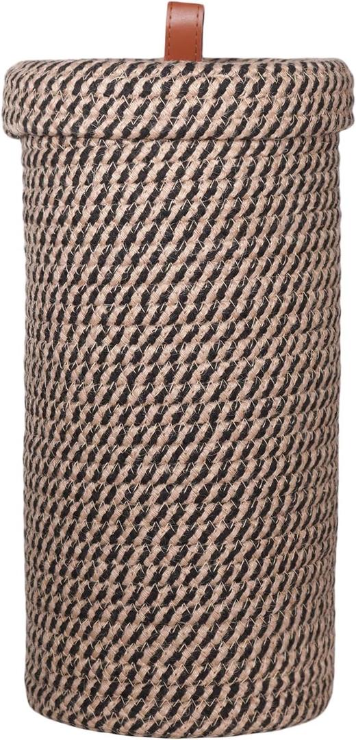 Toilet Paper Holder, Boho Decor Toilet Paper Storage Stand for Bathroom,Cotton Handmade Woven Paper Basket for Mega Roll,3 Rolls of Toilet Tissue Storage (Black)