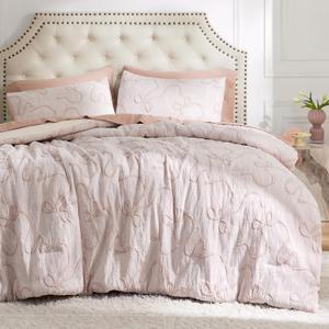 Bedsure Pink Twin XL/Twin Comforter Set for Girls, GentleSoft 2 Pieces Bow Comforter with 1 Pillow Sham, Twin Size Bedding Sets for Girls Pink Room Decor Aesthetic Bedroom Decor, 68x88 Inches