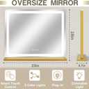ROLOVE 23"x18" Gold Vanity Mirror with Lights, Large Lighted Makeup Mirror with 10X Magnifier, 3 Color Lighting & Stepless Dimming, Wall Mounted or Tabletop Desk Mirror for Bedroom