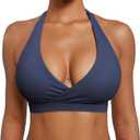YEOREO LuxFlow Cross Over Workout Halter Sports Bra for Women Backless Gym Bra Padded (Blue, M)