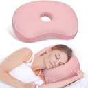 Ear Piercing Pillow for Side Sleepers with an Ear Hole for CNH and Ear Pain Ear Inflammation Pressure Sores, Cotton and Polyester Adjustable Filling Washable and Adjustable Ear Guard Pillow, Pink