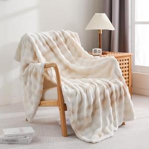 Herside Faux Fur Bubble Throw Blanket Cream White,Bubble Fluffy Blanket for Couch Bed Sofa,Tie-dye Soft Thick Comfortable Fuzzy Flannel Blankets for Fall Winter,60x80 Inches