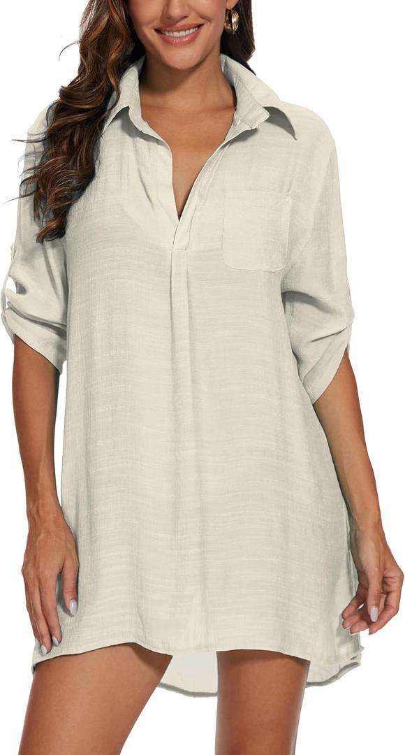 Swimsuit Coverup for Women 2024 Pool Beach Sheer Bikini Sexy Coverups Tops (Light Yellow,XXL), XX-Large