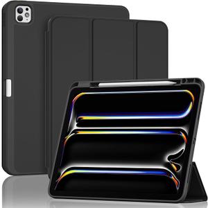 ProCase for iPad Pro 13 Inch Case M5 2025/M4 2024 with Pencil Holder, iPad Pro 13"(Model:A3360 A3361 A3362 A2925 A2926 A3007) Trifold Stand Smart Folio with Soft TPU Back Cover -Black