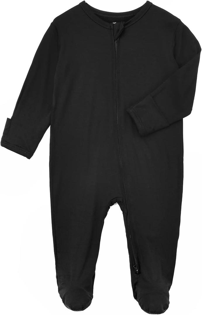 Aablexema Baby Footie Pajamas Zipper - Rayon from Bamboo Infant Footed Pjs with Mittens Sleepwear Jammies(Black, Newborn)