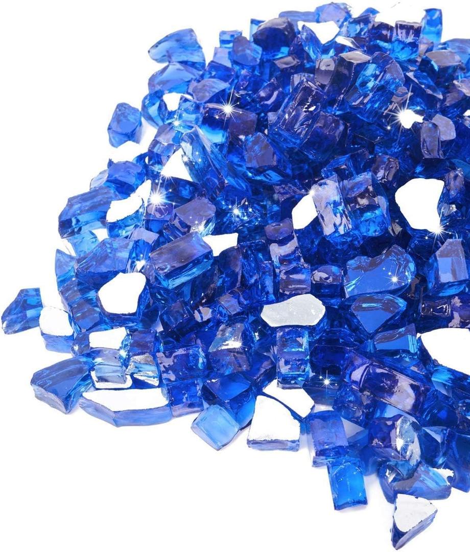 GASPRO 20 lbs Fire Glass for Propane Fire Pit, 1/2-Inch Reflective Fireplace Glass Rocks for Fire Pit Table, Cobalt Blue, Pack of 2