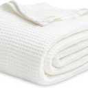 Bedsure 100% Cotton Blanket King Size for Bed - Breathable and Soft, Waffle Weave Blanket for Summer Spring, White, 104x90 inches