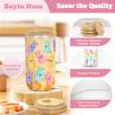 Easter Bunny Cup, Easter Gifts for Women Girls Kids, Teens Basket Stuffers, Cute 16oz Glass Iced Coffee Cup with Lid And Straw (Colour)
