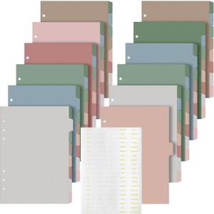 Outus 96 Pcs A5 6 Hole Binder Dividers with 8 Tabs 8.27 x 5.51 Inch Mini Binder Dividers with 5 Pcs Month Stickers for Notebook Travel Diary Journal Planner