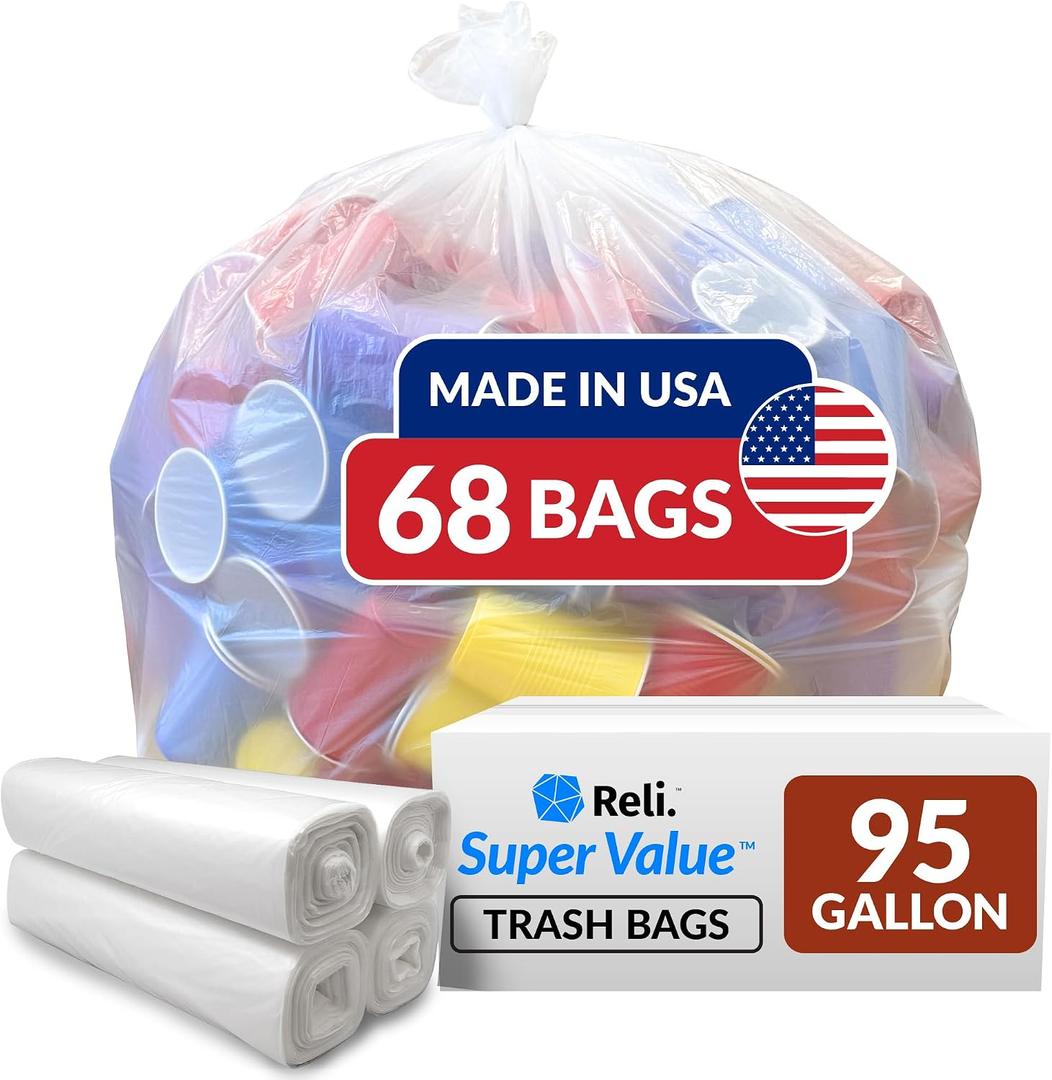 Reli. 95 Trash Bags Heavy Duty | 68 Trash Bags | Super Sizeable for Serious Garbage Cleanup (Clear)